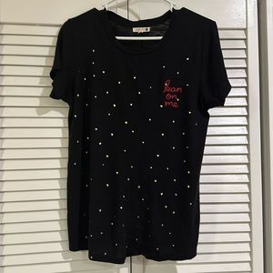 Sundry Lean On Me gold hearts embroidered tee, sz 2, M